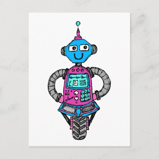 Arnie Robot: Rosa und blau Postkarte (Vorderseite)