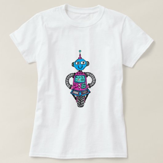 Arnie Robot: Rosa und blau T-Shirt (Design vorne)