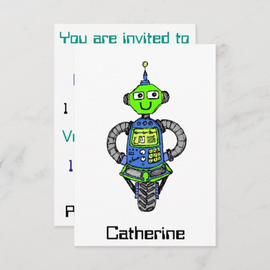 Arnie Roboter, blau und grün Einladung (Vorne/Hinten)