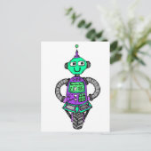 Arnie Roboter, lila und grün Postkarte (Stehend Vorderseite)