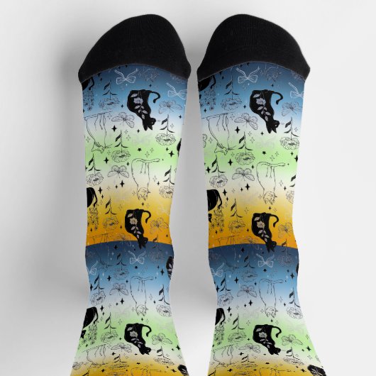 AroAce Agender Pride Black Cat - Mystische Hexerei Socken (Oben)