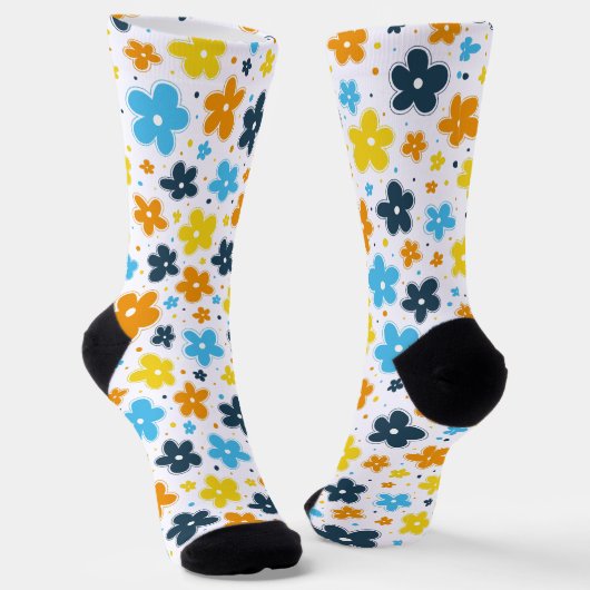 AroAce Pride Blume Doodle Orange Yellow Blue Socken (Gewinkelt)