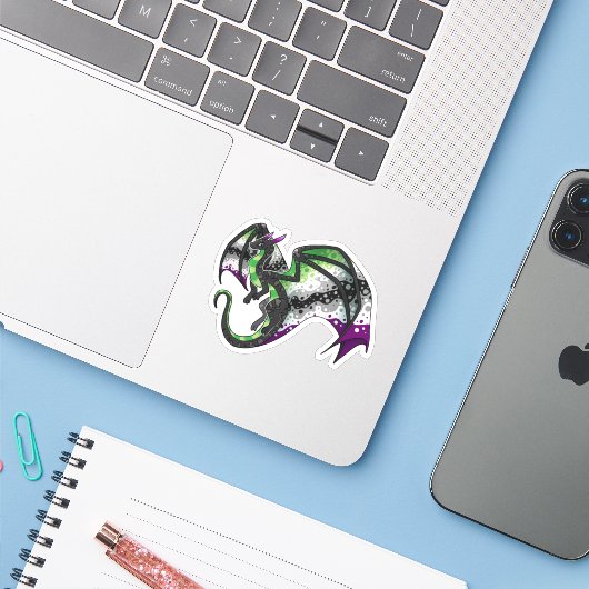 AroAce Pride Dragon Aufkleber (Laptop mit iPhone)