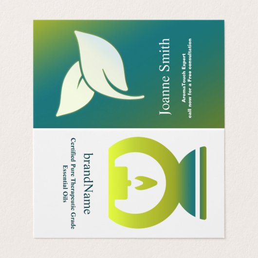 Aroma-Therapiemöglichkeiten mit Grün und Blau-Blät Visitenkarten (Außenseite Aufgefaltet)