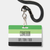 Aromantic Flaggen-Name/Pronomen-Abzeichen Ausweis (Vorderseite mit Schlüsselband)