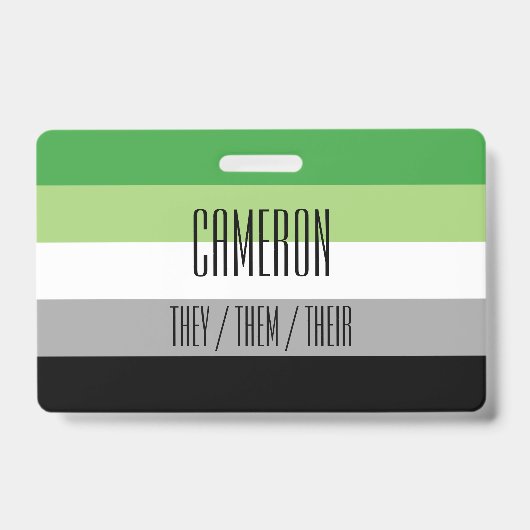 Aromantic Flaggen-Name/Pronomen-Abzeichen Ausweis (Vorderseite)