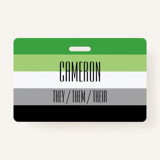 Aromantic Flaggen-Name/Pronomen-Abzeichen Ausweis (Vorderseite)