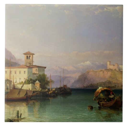 Arona und das Schloss von Angera, See Maggiore, Fliese (Vorderseite)