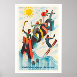 Arosa Schweiz Berg Schnee Winter Vintage Ski Poster
