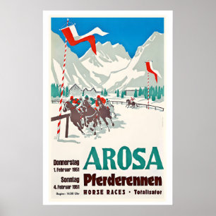 Arosa Schweiz Pferderennen Totalisator Vintage Poster