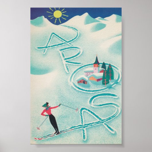 Arosa Schweiz Retro Vintage Skiplakat Poster (Vorne)