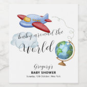 Around The World Map Airplane Boy Baby Shower Weinetikett (Einzelnes Label)