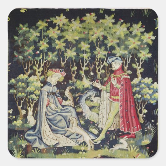 Arras Tapestry, Angebot des Herzens Quadratischer Aufkleber (Vorderseite)