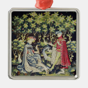 Arras-Tapisserie, Angebot des Herzens Silbernes Ornament