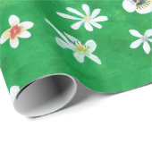 Array White Blume vermischt grünes Wrapping Paper Geschenkpapier (Rolleneckpunkt)
