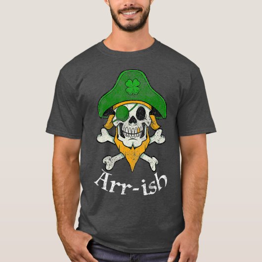 ARRish Funny Irish Pirate Clover Skull Cool T-Shirt (Vorderseite)