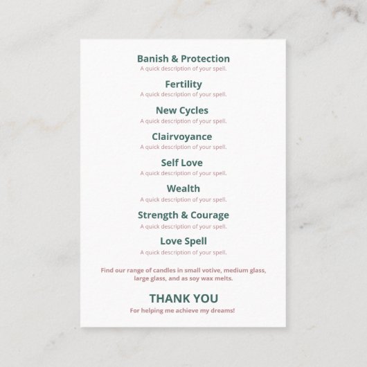 Arrow Boho Spell Jar Candle Kit Business Card Visitenkarte (Rückseite)