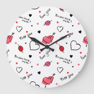 Arrow des Valentins Herz nahtlos Große Wanduhr