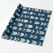 Arrow Feathers - mint/grau auf marineblau Gift Wra