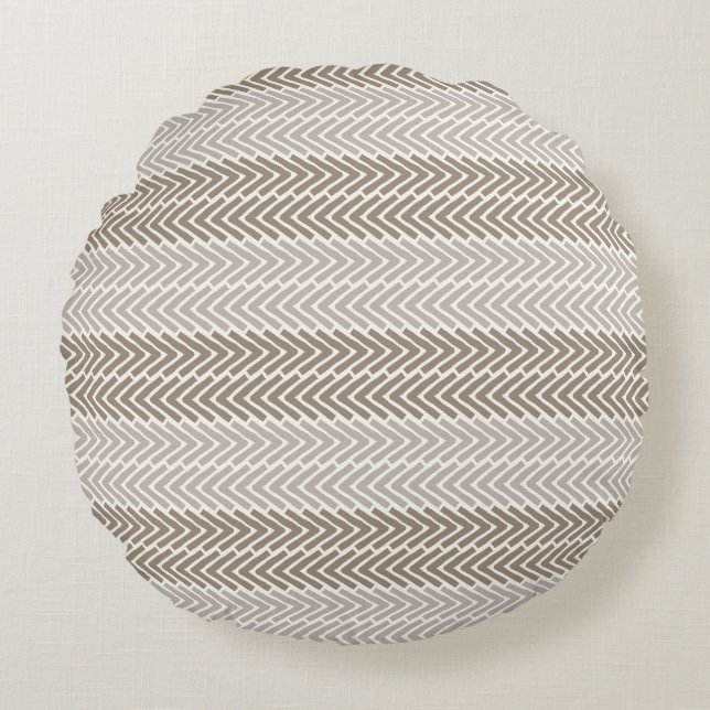 Arrow Flow Taupe Gray Rundes Kissen (Vorderseite)