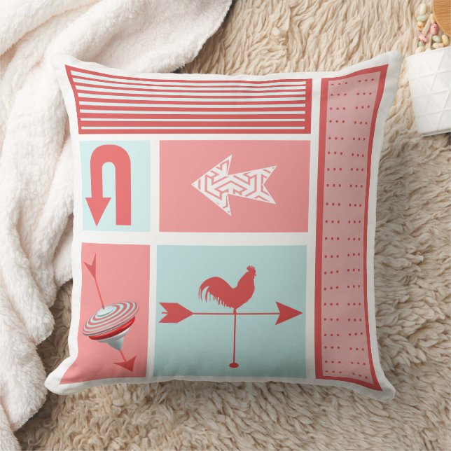 Arrow Mitte des Aqua Red Rooster Color Block Kissen (Decke)