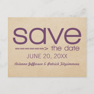 Arrow Typografie Save the Date Postkarte, Violett Ankündigungspostkarte