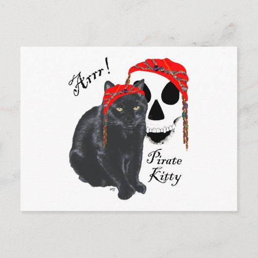 Arrr! Black Cat Pirate Kitty Postkarte (Vorderseite)