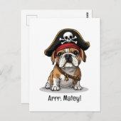 Arrr Matey Pirate English Bulldog Skull Crossbones Postkarte (Vorne/Hinten)