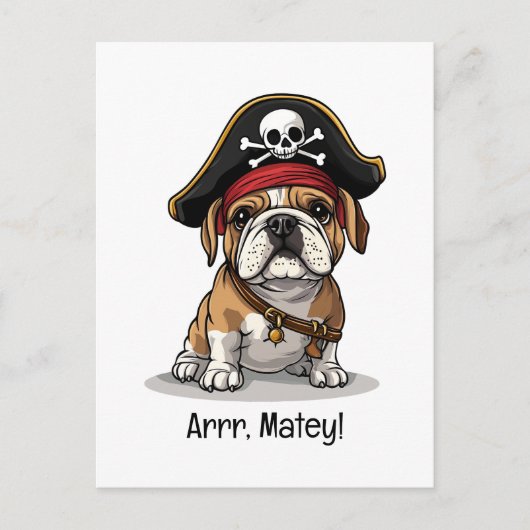 Arrr Matey Pirate English Bulldog Skull Crossbones Postkarte (Vorderseite)