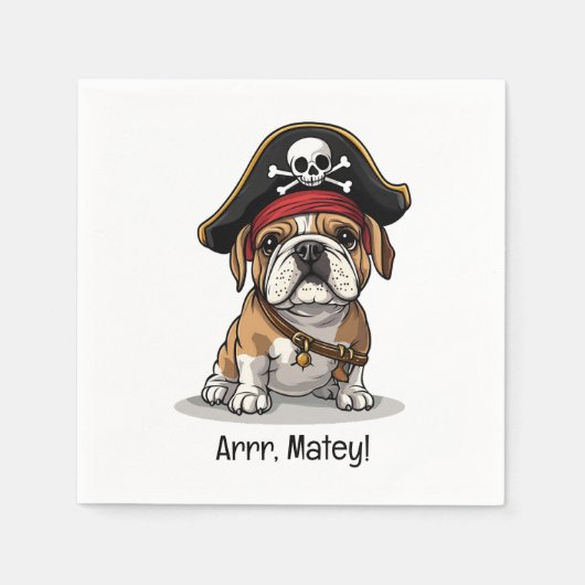 Arrr Matey Pirate English Bulldog Skull Crossbones Serviette (Vorderseite)