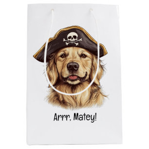Arrr Matey Pirate Golden Retriever Dog Skull Mittlere Geschenktüte