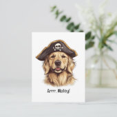 Arrr Matey Pirate Golden Retriever Dog Skull Postkarte (Stehend Vorderseite)