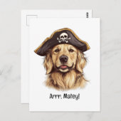 Arrr Matey Pirate Golden Retriever Dog Skull Postkarte (Vorne/Hinten)