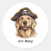 Arrr Matey Pirate Golden Retriever Dog Skull Runder Aufkleber (Vorderseite)