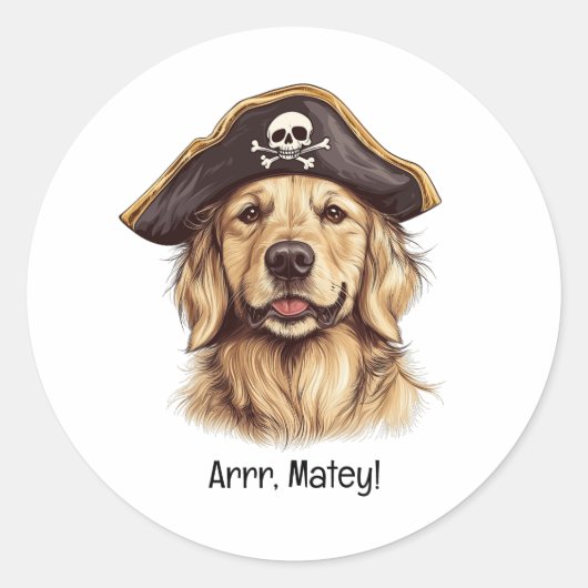 Arrr Matey Pirate Golden Retriever Dog Skull Runder Aufkleber (Vorderseite)
