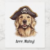 Arrr Matey Pirate Golden Retriever Dog Skull Weinetikett (Einzelnes Label)