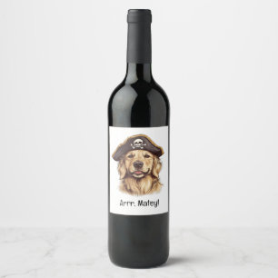 Arrr Matey Pirate Golden Retriever Dog Skull Weinetikett