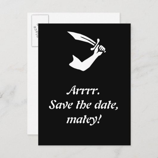 Arrr! Piratenflagge Schwarz Speichern Sie die Datu Ankündigungspostkarte (Vorne/Hinten)