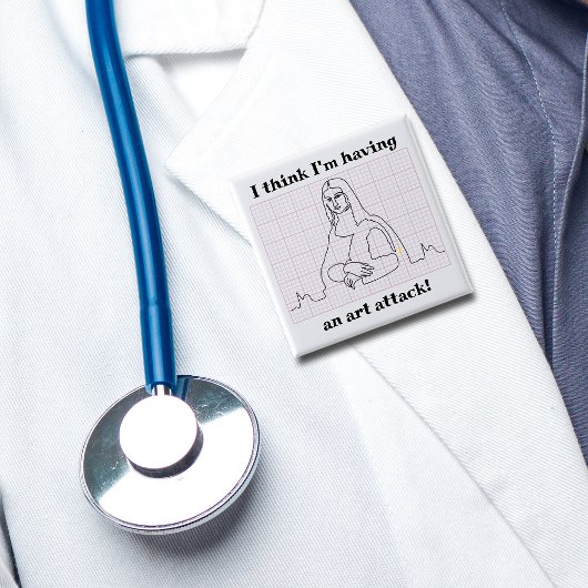 Art Attack Funny Mona Lisa EKG Cardiology Pub Button