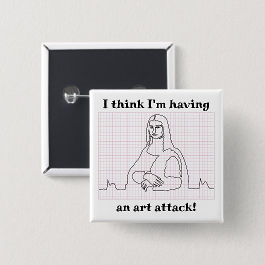 Art Attack Funny Mona Lisa EKG Cardiology Pub Button (Vorne & Hinten)