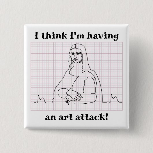 Art Attack Funny Mona Lisa EKG Cardiology Pub Button (Vorderseite)