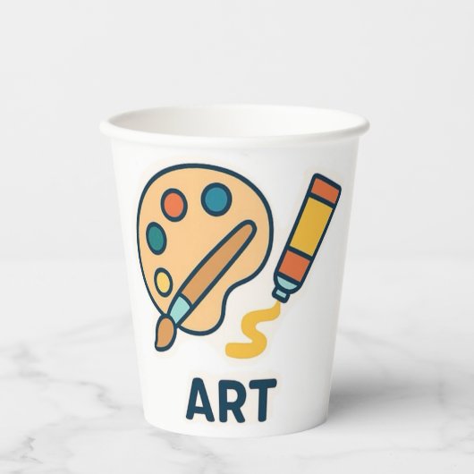 Art Betrifft: Farbpalette und Pinsel Pappbecher (Vorderseite)