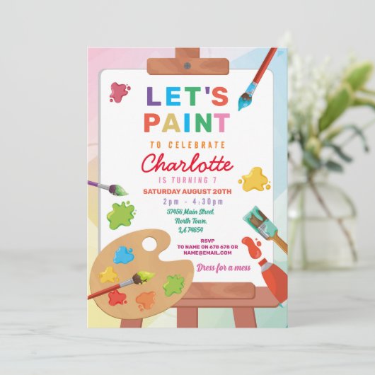 Art Birthday Malerei Party Malerei Kunsthandwerk Einladung (Stehend Vorderseite)