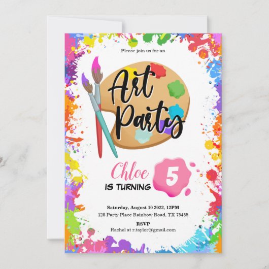 Art Birthday Party Einladung (Vorderseite)