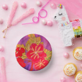 ART BRIGHT SHINY BLUME DESIGN RED GREEN MAUVE PAPPTELLER (Party)