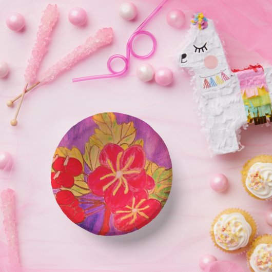 ART BRIGHT SHINY BLUME DESIGN RED GREEN MAUVE PAPPTELLER (Party)