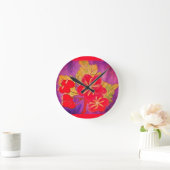 ART BRIGHT SHINY BLUME DESIGN RED GREEN MAUVE RUNDE WANDUHR (Zuhause)
