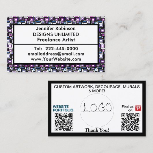 Art Business QR Code Logo JEDES GESCHÄFT Visitenkarte (Vorne/Hinten)