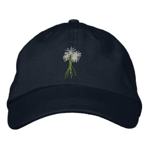 Art Cap: Blume Bunch. Cornish White Moon Daisies Bestickte Kappe