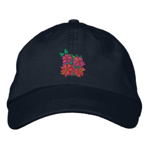 Art Cap: Weihnachts-Hibiskus-Blume. Dunkelblau Bestickte Baseballkappe
